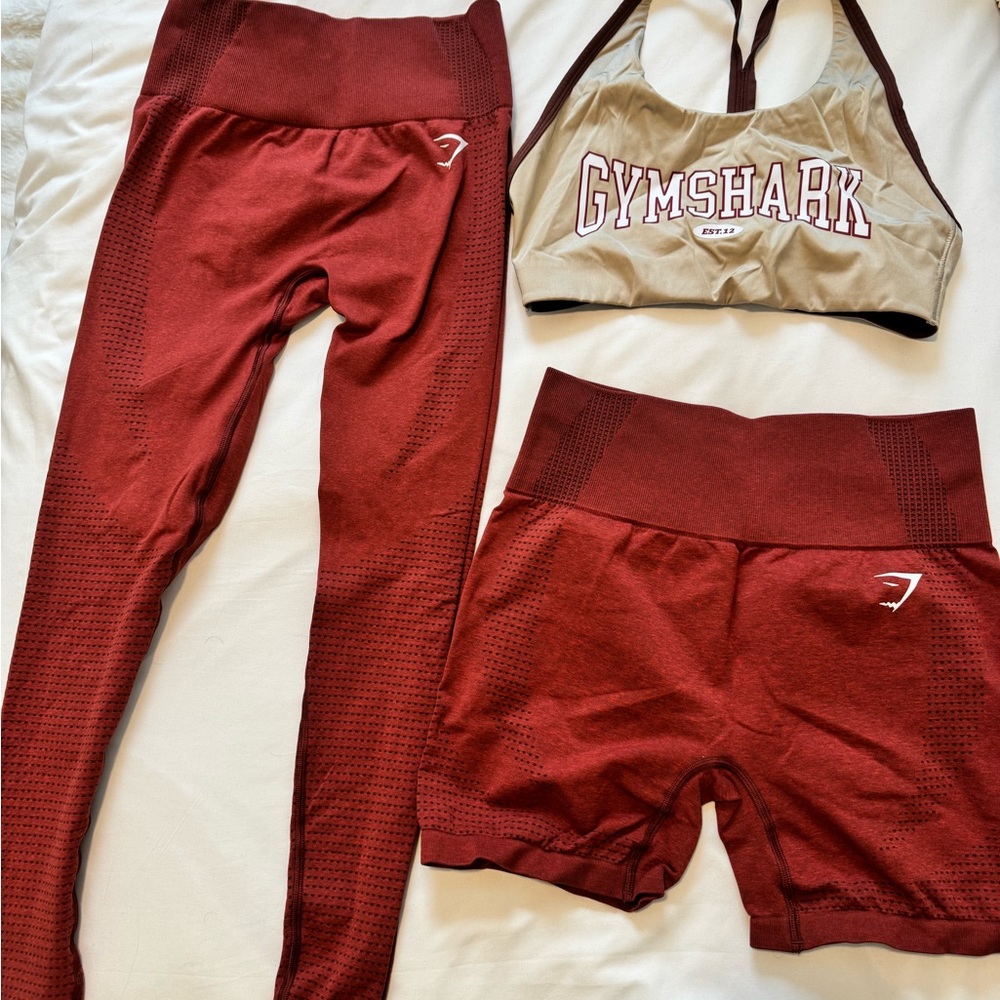 Gymshark Burgundy and Beige Workout Set